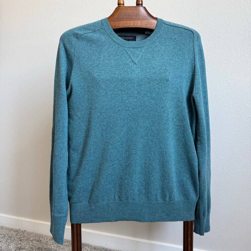 Banana Republic Italian Yarn Cashmere Wool Sweater Men’s M Teal Crew Neck Knit